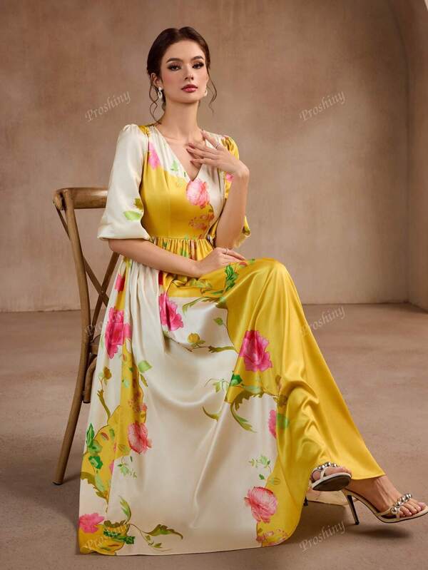 Rochie de domnișoară de onoare cu imprimeu floral, rochie de petrecere de nuntă, rochie lungă în stil arab, modestă