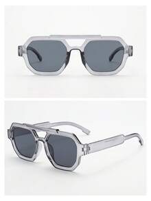 2pcs/Set Men's Double-Bridge Square Frame Glasses, Simple & Stylish High-Quality For Driving, Travel, Casual, Vacation, Outdoor, Daily Use - 2-piece Combination Pack (Gray Grey and Tea) - View 4