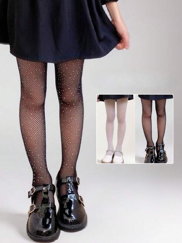 1 Pair Of White Rhinestone Hollow Decorative Socks Suitable For Girls, Knee-High Children's Stockings, Cute Girls' And Children's Socks For Spring And Summer