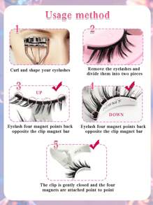 1 Pair Natural Cartoon Magnetic Eyelashes With Magnetic Clips, Reusable, No Glue, Soft And Durable, Portable, Enhances Eyes, Suitable For Women, Parties And Gatherings