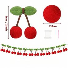 1pc-Cherry Garland Decoration, Cherries Birthday Decoration Pompom, Cherry Plush Ball, DIY Threading Banner, Bedroom Wall Decoration Hanging, Holiday Party Room And Wall Decoration, Mother's Day Graduation