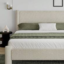 Boucle Upholstered Bed Frame, Upholstered Platform Bed With Headboard And Footboard, Modern Bed Frame Twin/Full/Queen/King, Dark Gray/Gray/White/Cream - 米色 - 查看 2