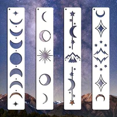 4Pcs Stars And Moons Mountains Border Decorative Templates, Reusable Book Borders, Canvas, Wood, And Ornament Targets,Back To School,School Supplies