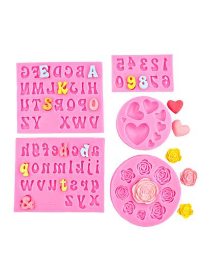 Uppercase Lowercase Letter, Number, Heart Shape Fondant Chocolate Silicone Mold, Baking Cake Decorating Rose Flower Mold