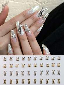 30 pezzi decorazioni per unghie in lega 3D a forma di coniglio punk, motivi teschio e coniglio gotico, cristalli di lusso e strass in lega per decorazione unghie fai-da-te per donne, stile premium in metallo a forma di cuore, set decorazioni unghie, accessori per unghie, kit unghie, per salone di bellezza e professionisti unghie