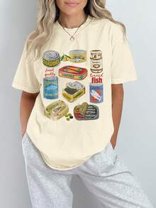 Tricou casual de damă, cu mânecă scurtă, cu gât rotund - Caisă - Vizualizare 3