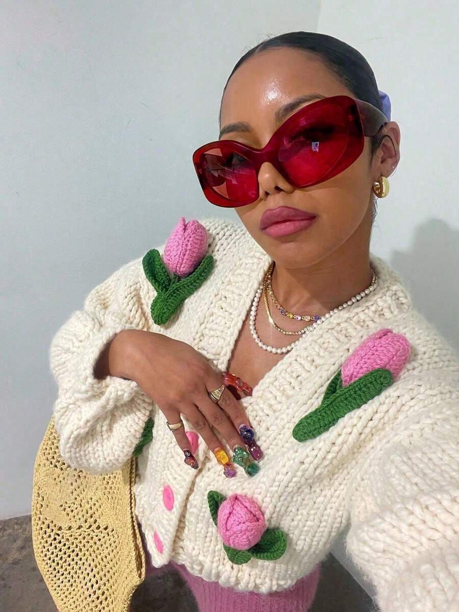 1pc Y2K Futuristic Tech Oversized Cat Eye Sports Fashion Glasses, Fashion Eyewear - 紅色 - 查看 1