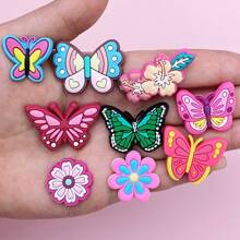 [Butterfly & Flower Designs Charms] 22pcs/Set PVC Shoe Charms Set, Assorted Butterfly & Flower Designs, Insect-Themed Accessories, For Sneakers, Bracelets, Wristbands With Valentine's, Christmas, Mother'S Day Gifts