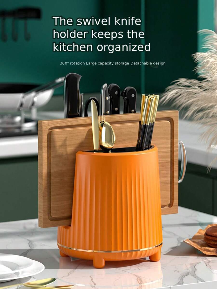 1pc Multifunctional 360° Rotating Kitchen Counter Top Organizer Rack, Detachable Multi-Use Storage Holder For Utensils, Knives, Spoons, Forks, Large Capacity Compartments For Tidy Kitchen - Multicolor - View 1