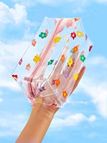 Set de 6/2/1 Bolsa de cosméticos de PVC con estampado de flores de colores, de gran capacidad, transparente y portátil con cremallera de plástico, bolsa de almacenamiento multifuncional para artículos de tocador, bolsa de cosméticos, bolsa de cuidado de la piel, necesidades para viajes, cruceros, dormitorios, regalo para damas de honor, regalo para madre, regalo de cumpleaños, regalo para amigos y maestros