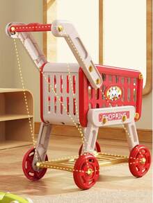 1个儿童过家家购物车，大容量，逼真水果，双层储物空间，优质材料，需自行组装，适合作为节日和生日礼物，享受购物体验，是送给男孩女孩的理想礼物。（请仔细查看图片中小购物车的尺寸。）