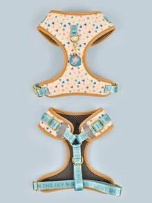 Regalos de Día de San Valentín y Año Nuevo - Diseño de lujo con herrajes de metal de color dorado de alta calidad, arnés de mascota con estampado de moda y 1 placa de identificación a juego de color para cachorros pequeños, medianos y grandes, regalo festivo