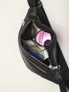 Women PU Leather Fanny Pack Retro Waist Bag Casual Hip Packs For Women Crossbody Cross Multi-Function Outdoor Leg Phone Pouch Waist Pack PU Leather Bag Waist Belt Bag Men Fashion Luxury Small Shoulder Bags - Black - View 3