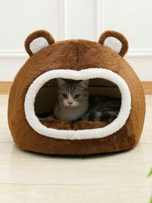 1pc Cute Cat Bed, Bear Shape, Comfortable, Breathable Plush Pet Bed Suitable For Small, Medium And Large Cats To Sleep All Year Round