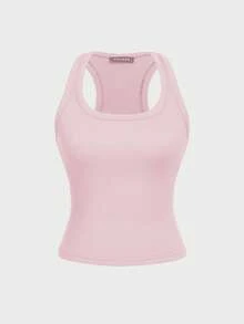 Áo hai dây cổ vuông Floreya dành cho nữ, kiểu dáng tối giản gợi cảm mùa hè, ôm sát, dễ phối đồ, không tay kiểu Pháp, phù hợp cho mọi mùa. - Màu Hồng baby - Xem 3