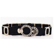 1pc Bohemian Style Solid Color Casual Elegant Cute Party Palace Waist Belt With Elastic Band And Rhinestone Decoration, All Season