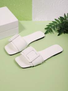 Minimalist Strap Flat Sandals, European & American Style Solid Color, Adjustable Buckle Design, Comfortable & Versatile, Suitable For Street & Vacation, Essential Summer Fashion Item!