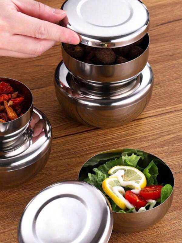 3 Stück/1 Stück Edelstahl koreanischer Stil Reisnäpfe, Suppenschale mit Deckel, koreanische Kimchi Schüssel, Schulbedarf
