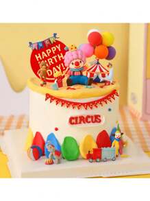 1/4/6pcs,Circus Theme Cake Topper Clown Jester Circus Animal Lion Elephant For 1st Happy Birthday Party Cake Decoration