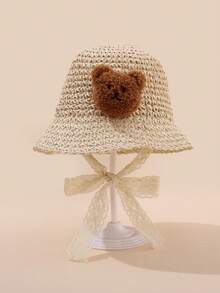 1pc Baby 1-2Y Sun Protection Tied Straw Hat, Handwoven Unisex Baby Hat For Spring & Summer - Beige - View 2