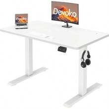 Electric Standing Desk 100x60cm Sit Stand Table Height Adjustable Desk With Backpack Hook And Memory Smart Pannel, Home OfficeTable With Splice Board, White - White - View 1