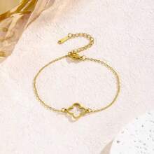 1 pieza Pulsera de acero inoxidable minimalista con flor de cuatro hojas hueca, adecuada para uso diario o fiesta de las mujeres, gran regalo para el Día de la Madre