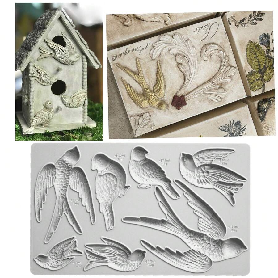 Molde de silicona en forma de pájaro, golondrina para DIY, decoración de pasteles con fondant, molde de caramelos, utensilios de cocina, herramientas de repostería, adornos para cupcakes, decoraciones para fiestas de boda y cumpleaños, reutilizable - Gris Claro - Ver 1