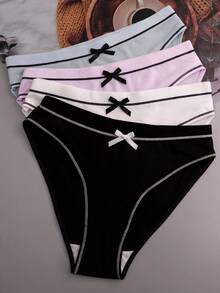 4pcs Women Soft Milk Silk Bowknot Comfy Loose Fit Sports Triangle Panties