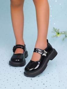 Sapatos de couro envernizado para meninas, primavera e outono de 2025, novos sapatos estilosos de princesa com sola macia para escola/performance, preto