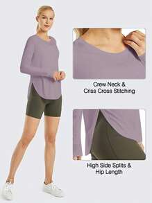 Women Fitness Yoga Top, Quick Dry Shirt For Running, Gym & Workout, Stretchy Compression Base Layer