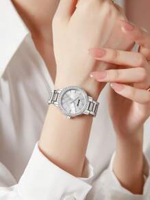 1pc Women Elegant Simple Stainless Steel Quartz Watch, Suitable For Holiday Gift, Women Watch
