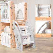 Huisuilinss Toddler Slide Set,8-In-1 Toddler Slide Playset,Indoor Toddler Playground With Slide,Kids Slide Outdoor Play Includes Basketball Hoop,Climber,Crawling Tunnel,Toy Storage For Kids Ages 1-3 - Pink Gray - View 5