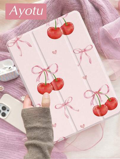 Cherry Bow 保护壳适用于 iPad 10.2 英寸 2021/2020 iPad 第 9/8 代、Tab/，带笔架，支持自动睡眠/唤醒盖