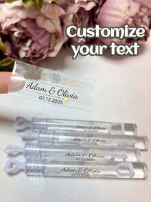 45pcs Customized Personalized Bubble Tube Stickers, Custom Wedding Reception Labels, Designed With Your Own Name And Date Stickers, Featuring Elegant Transparent Gold Foil Bubbles Stylish, Adorable, Colorful Custom, Personalized, Unique Ideal Gifts For Her Friends, Son, Daughter, School Students, Workers, Kids School, Home, Office - Multicolor - View 8