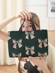 Bow Pattern Double-Sided Printing Portable Insulated Lunch Bag Large Capacity Ice Bag For Office School Travel - Multicolor - View 4