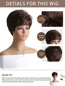 Ladies' Fashionable Short Curly Wig, 10 Inches, Deep Brown, Fluffy & Natural Looking, Synthetic Fiber, Side-Swept Bangs, Suitable For Daily Wear, Weddings, Birthdays And Holiday Parties - Brown - View 7