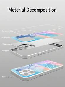 1 件时尚渐变蓝紫色海浪、棕榈树和星星图案高清钢化玻璃手机壳，适用于 Apple 16 Pro Max/15/14 Plus/13/12/11/XR/8P 和 Galaxy S25/S24/S23 Ultra/S22/S20/Note20/Note10/A56/A53/A34/A14/A11/A05/A03S - 彩色 - 查看 4