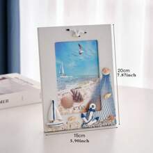 1Pc Seaside Nautical Style Photo Frame – Beach Shell Wood Picture Frame Decoration For Tabletop Or Shelf Display – Coastal Ocean Theme Wooden Ornament For Living Room Bedroom Office