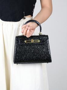 2026 Premium  Summer New Women's Fashion Handbag, Crocodile Pattern Platinum Bag, OL Office Commute Versatile Tote, Lightweight Structured Mini Square Bag, Versatile Commuting Shoulder Crossbody Bag - 黑色 - 查看 9