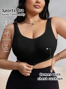 1pc Women Plus Size Hollow Back Breathable Wear-Anywhere Cropped Racerback Cami Tank Top, For Streetwear, Yoga, Running