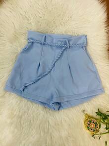 HONGDA VARIETIES New Shorts With Button On The Front, With Pocket, With Belt And With Zipper On The Left. - Dusty Blue - View 1