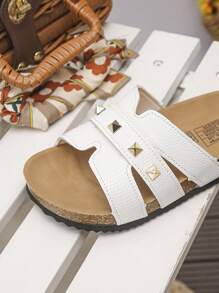 1 Coppia di Ciabatte da spiaggia per bambini, in design intrecciato in PU con texture a serpente, decorazione arancione, modello slip-on, antiscivolo, suola in legno morbida e duratura, con parte anteriore aperta, adatte per ragazze da abbinare a jeans e abiti, ottimo regalo estivo