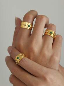 1pc Retro Natural Turquoise Women's Ring, Suitable For Daily Wear - Yellow Gold - View 1