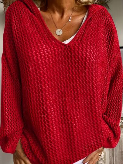 Suéter con capucha de manga larga y hombros caídos de unicolor para mujer de talla grande, informal para otoño y Navidad