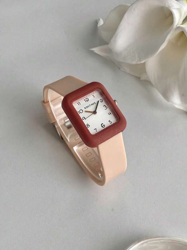 1pc Square Contrasting Colors Watch Girl Watches Silicone Strap Ladies Quartz WristWatch Girls Holiday Gifts For Girl
