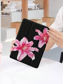 Flower 1pc Solid Black Printed Protective Case Compatible With IPad 10.2 Inch, IPad Pro 11 Inch 2021/2020/10th Gen, IPad Mini 4/5/6, Galaxy Tab A8 10.5 Inch 2022, Matepad 10.4/Tab, With Pencil Slot, Anti-Drop, Tablet Stand Cover