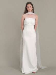 Khăn voan cô dâu dài màu trắng, kiểu khăn quàng cổ, phụ kiện váy cưới, đạo cụ chụp ảnh, dài đến sàn. - trắng - Xem 10