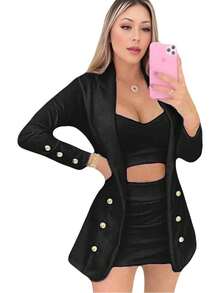 Conjunto Dama Falda , Top Y Saco Set De 3 Piezas - Negro - Ver 2