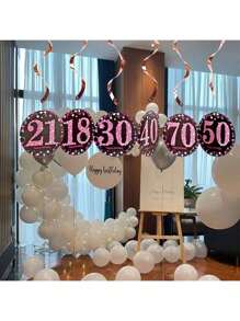 6pcs/1set Black Rose Gold PVC Spiral Hanging Ornaments For 18th/21th/30th/40th/50th/60th/70th Birthday Decorations Party Background Decoration Supplies