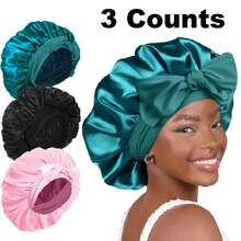 Awegeo 6 件装女士柔软纯色软帽，带黑色弹性边缘，时尚、舒适、透气的护发睡眠帽 - A - 查看 8